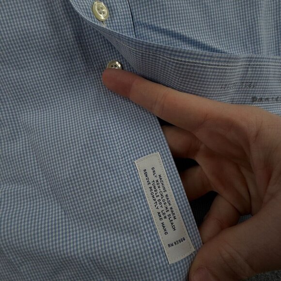 Brooks Brothers Extra-Slim 16-34 Non-Iron Spread Check Blue Cotton Button Up Men - Picture 13 of 16